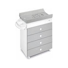 Gray CAM Asia Changer Chest Of Drawers - Angled View with Changing Mat and Bath | Bambi Baby