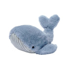 Glacier Blue Minky Squirt Whale Plush Toy Showing Ribbed Underbelly & Tail Fin - Angled View | Bambi Baby