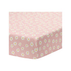 Pink Cotton Daisy Print Fitted Crib Sheet - Corner Detail Showing Secure Elastic Fit | Bambi Baby