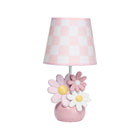 Pink Checkered Shade Daisy Resin Nursery Lamp - Full Product View | Bambi Baby