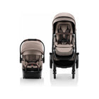 Truffle Taupe Fabric Premium Infant Travel System - Full Set Front View, Juni Stroller & Tura Seat | Bambi Baby