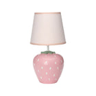 Pink Resin Strawberry Children's Table Lamp with Pink-Trimmed Shade - Angled Front View | Bambi Baby