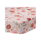 Cream Microfiber Floral Strawberry Fitted Crib Sheet - Angled Top View Showing Full Pattern | Bambi Baby