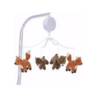 Orange Fox & Brown Bear Velour Plush Crib Mobile with White Rotating Arm - Full Assembly View | Bambi Baby