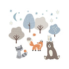 Woodland Wall Decal Set - All 24 Pieces Spread View with Bear, Fox & Raccoon | Bambi Baby