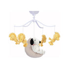 Gray Velour Moon Snoopy Musical Baby Mobile with Yellow Woodstock Figures - Angle View | Bambi Baby