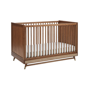 Walnut Ash Wood Maxi Cosi Everheart Convertible Crib with Rattan Detail - 3/4 Angle | Bambi Baby