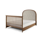 Walnut Wood Full Bed Conversion Kit with Linen Headboard - 3/4 View | Bambi Baby