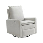 Sand Fabric Oxford Baby Uptown Power Glider Recliner - Three Quarter View with Swivel Base | Bambi Baby
