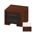 Walnut/Dusk Solid Walnut Nightstand - Front Angle with Linen Swatch Overlay | Bambi Baby