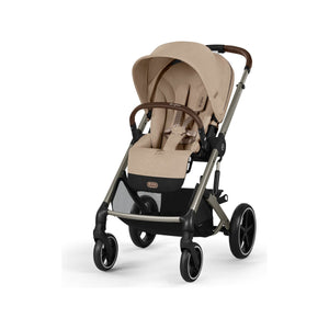 Almond Beige CYBEX Balios S Lux Stroller - Front View, Taupe Frame with Cognac Handle | Bambi Baby