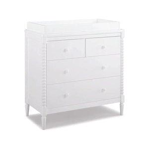 Bianca White Wood Nursery Dresser Changing Table with Jenny Lind Spindle Posts - Front View | Bambi Baby