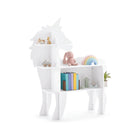White Delta Children Unicorn Bookcase with Books and Toys - Angled View | Bambi Baby