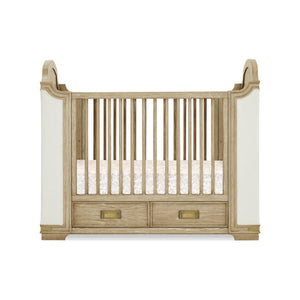 Whitewash Ash Pine Bellini Paris Convertible Crib with Storage Drawers & Lace Upholstery - Front | Bambi Baby