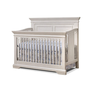 Brushed Ivory Sorelle Portofino 4-in-1 Convertible Crib with Turned Spindles - 3/4 Front View | Bambi Baby