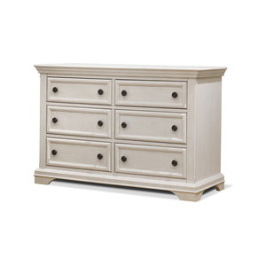 Brushed Ivory Sorelle Portofino Double Dresser 6-Drawer - Angled Side View | Bambi Baby