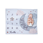 White Fleece Goodnight Moon Milestone Blanket with Baby at Month 5 - Flat Lay | Bambi Baby