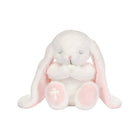 White Minky Plush Bunny Toy Praying Pose with Pink Cross Detail - Seated View | Bambi Baby
