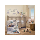 Blue Gray Dinosaur Crib Bedding Set - Full Nursery Room Scene | Bambi Baby
