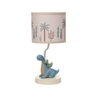 Blue Resin Dinosaur Nursery Lamp with Botanical Shade - Full Front View | Bambi Baby