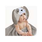 Grey Cotton Puppy Hooded Baby Bath Towel - Hood Detail On Model | Bambi Baby
