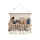 Beige Macrame Hanging Wall Basket with Stuffed Toys - Full View | Bambi Baby