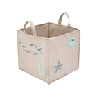 Neutral Linen Nursery Storage Cube with Embroidered Sea Creatures - Front View | Bambi Baby