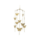 Gold Brass Butterfly Nursery Ceiling Mobile with White Tassels - Full Length View | Bambi Baby