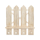Beige Wooden Picket Fence Wall Shelf with Four Round Knob Hooks - Back View | Bambi Baby