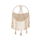Beige Handwoven Macrame Nursery Storage Basket with Fringe Tassels - Full View | Bambi Baby