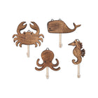 Brown Wood Sea Life Nursery Wall Hooks 4-Piece Set - Product Flat Lay | Bambi Baby