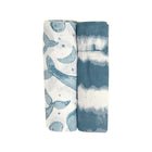 Caspian Blue Muslin Swaddle Set with whale tail and tie-dye prints - Front View | Bambi Baby