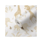 Neutral Beige Safari Animal Nursery Wallpaper Roll - Unrolled View | Bambi Baby