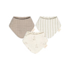 Crane Baby Avery 3-pc Organic Cotton Bandana Bib Set - Bunny, Stripe & Taupe - Trio View | Bambi Baby