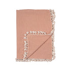 Rose Pink Cotton Muslin Baby Blanket with Tassel Trim - Corner Fold View | Bambi Baby