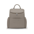 Taupe Leatherette Nuna Essential Diaper Bag Backpack - Front View with Side Pockets | Bambi Baby