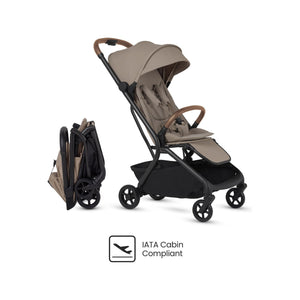 Champagne Silver Cross Nia Lightweight Travel Stroller - Side Profile with Tan Handle & Compact Fold, IATA Cabin Compliant | Bambi Baby