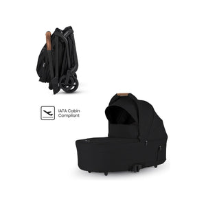 Onyx Black Silver Cross Nia Compact Travel Bassinet - Side View with Folded Chassis, IATA Cabin Compliant | Bambi Baby