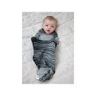 Black Striped Knit Swaddle Sleep Sack on Newborn - Overhead Lifestyle View | Bambi Baby
