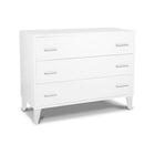 White Pali Caravaggio 3-Drawer Nursery Dresser, Silver Handles & White Legs - Angled View | Bambi Baby