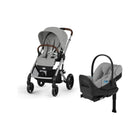 Stone Grey CYBEX Balios S Lux + Cloud G Pro Travel System - Front Angle with Car Seat | Bambi Baby