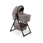 Umber Nuna SWIV & TRIV Series Bassinet on Black Stand - 3/4 Angle with Quilted Fabric Detail | Bambi Baby