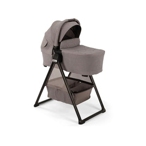 Umber Nuna SWIV & TRIV Series Bassinet on Black Stand - 3/4 Angle with Quilted Fabric Detail | Bambi Baby