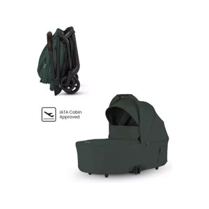 Conifer Green Silver Cross Nia Compact Travel Bassinet - Side View with Folded Chassis, IATA Cabin Approved | Bambi Baby
