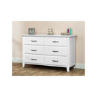 White Wood Oxford Baby Willowbrook 6 Drawer Double Dresser with black bar pulls - Lifestyle Angle View | Bambi Baby