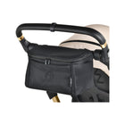 Black Orbit Baby M+ Stroller Caddy on gold-accented stroller frame - Close-Up Detail | Bambi Baby