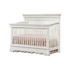 Brushed White Solid Wood Westwood Olivia Convertible Crib with Pink Bedding - Three Quarter Front View | Bambi Baby