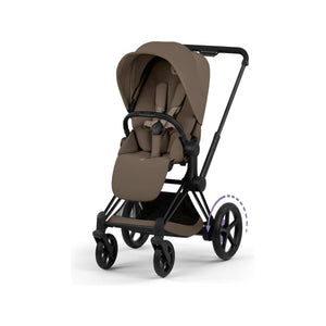 Coconut Brown CYBEX e-PRIAM Stroller Matte Black Frame - Front Three Quarter View | Bambi Baby