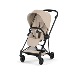 Cozy Beige CYBEX MIOS Lightweight Stroller Matte Black Frame - Three-Quarter Front View | Bambi Baby