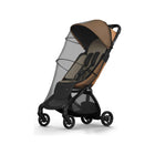 Black Mesh Mima Miro Mosquito Net Full Coverage on Camel Stroller - Three-Quarter View | Bambi Baby